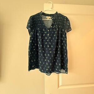 Style & Co. Navy Floral Short Sleeve Blouse